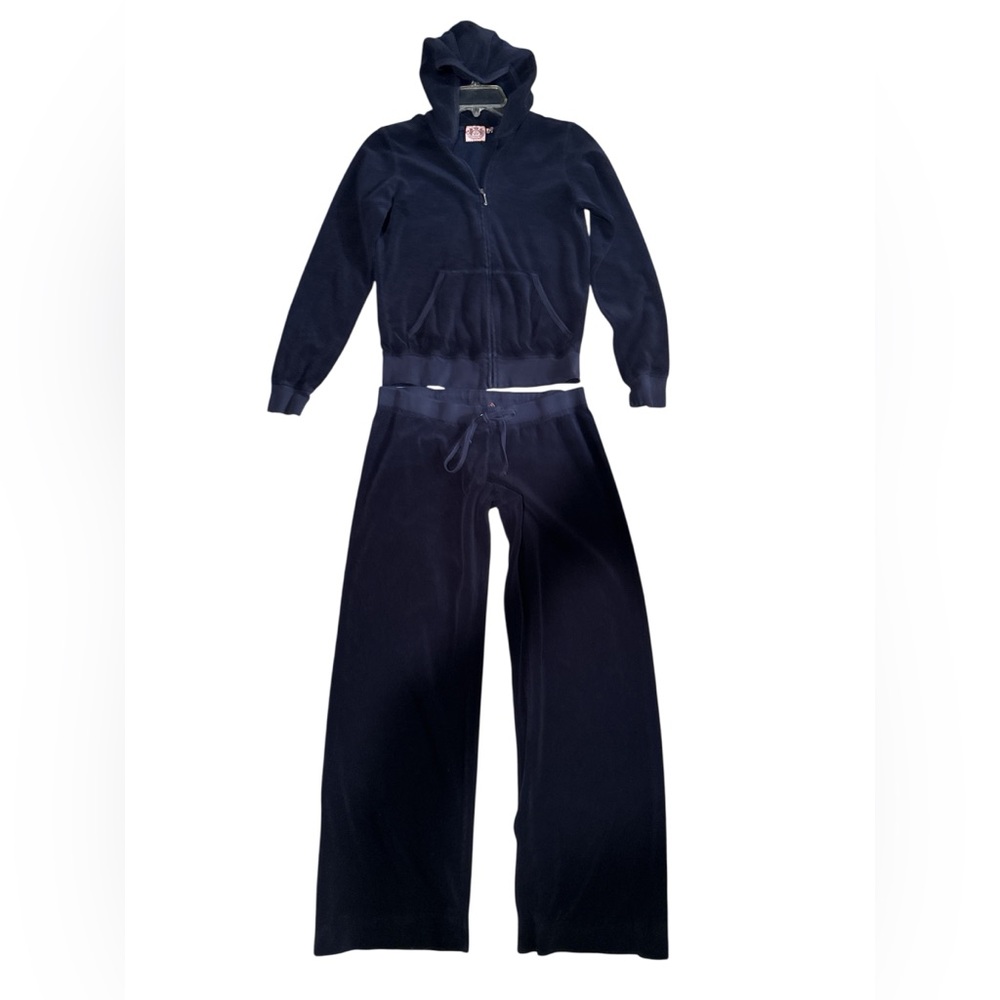 Y2K vintage juicy couture, navy blue, terry tracksuit large jacket medium pants